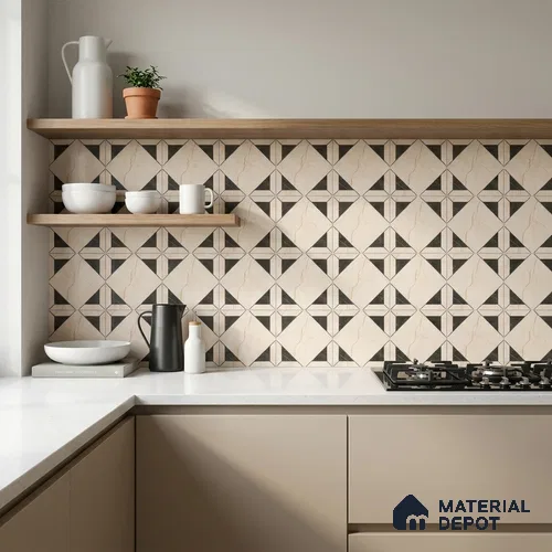 Moroccan Wall & Floor Tile TL 12596 Trevi Nero 8 inc x 8 inc White Body Vitrified Matte Finish - 9 mm | Suitable for Living Room, Bathroom, Dining & Highlighter Wall