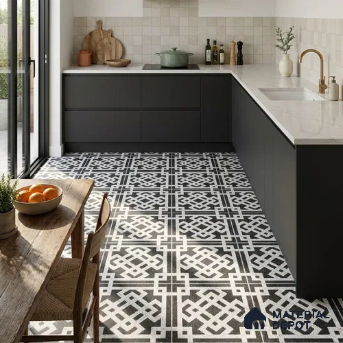 Moroccan Floor Tile TL 12600 Cassettone Bianco 1 ft x 1 ft White Body Vitrified Matte Finish - 9 mm | Living Room, Foyer, Office & Dining | Minimum 2 mm Spacer Is Mandatory