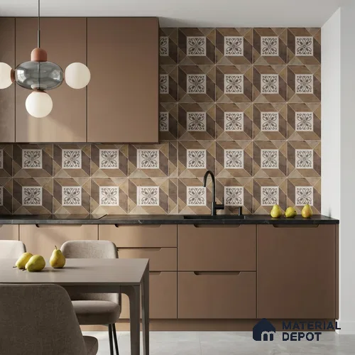 Moroccan Floor Tile TL 12601 B Verona Choco 1 ft x 1 ft White Body Vitrified Matte Finish - 9 mm | 4 Random Design | Living Room, Foyer, Office & Dining | Minimum 2 mm Spacer Is Mandatory