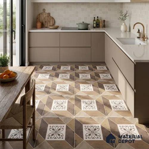 Moroccan Floor Tile TL 12601 B Verona Choco 1 ft x 1 ft White Body Vitrified Matte Finish - 9 mm | 4 Random Design | Living Room, Foyer, Office & Dining | Minimum 2 mm Spacer Is Mandatory