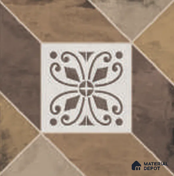Moroccan Floor Tile TL 12601 B Verona Choco 1 ft x 1 ft White Body Vitrified Matte Finish - 9 mm | 4 Random Design | Living Room, Foyer, Office & Dining | Minimum 2 mm Spacer Is Mandatory
