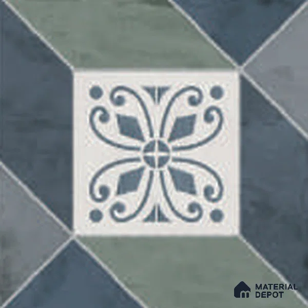 Moroccan Floor Tile TL 12601 Verona Azul 1 ft x 1 ft White Body Vitrified Matte Finish - 9 mm | 4 Random Design | Living Room, Foyer, Office & Dining | Minimum 2 mm Spacer Is Mandatory