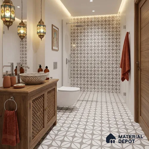 Moroccan Floor & Wall Tile TL 12604 Madrid 1 ft x 1 ft Ceramic Carving Matte Finish - 9.5 mm | Living Room, Kitchen Wall & Backsplashes, Dining & Bathroom