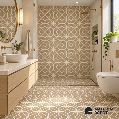 Moroccan Floor & Wall Tile TL 12605 Nostalgy Yellow 1 ft x 1 ft Ceramic Carving Matte Finish - 9.5 mm | Living Room, Kitchen Wall & Backsplashes, Dining & Bathroom