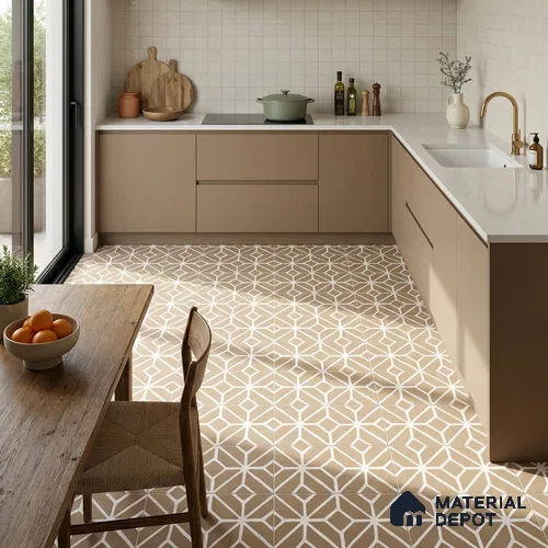 Moroccan Floor & Wall Tile TL 12605 Nostalgy Yellow 1 ft x 1 ft Ceramic Carving Matte Finish - 9.5 mm | Living Room, Kitchen Wall & Backsplashes, Dining & Bathroom