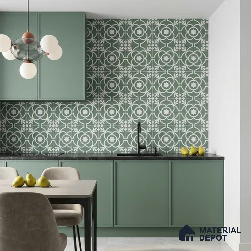 Moroccan Floor & Wall Tile TL 12608 B Centro Green 1 ft x 1 ft Ceramic Carving Matte Finish - 9.5 mm | Living Room, Kitchen Wall & Backsplashes, Dining & Bathroom