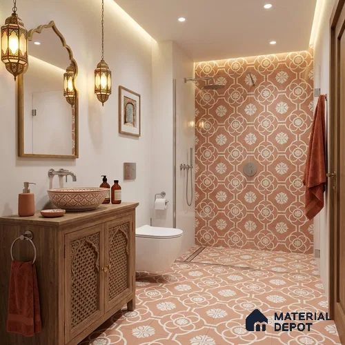 Moroccan Floor & Wall Tile TL 12608 Asterix Pink Decor 1 ft x 1 ft Ceramic Carving Matte Finish - 9.5 mm | Living Room, Kitchen Wall & Backsplashes, Dining & Bathroom