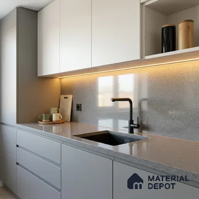 Terrazzo Counter Top Slab TL 12661 Galaxy Grey 8 ft x 2.62 ft Full Body Vitrified Glossy Finish - 15 mm | Suitable For Counter Top, Dining Table Top & Window Frame
