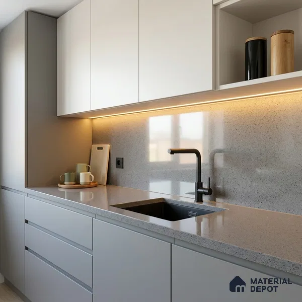Terrazzo Counter Top Slab TL 12661 Galaxy Grey 8 ft x 2.62 ft Full Body Vitrified Glossy Finish - 15 mm | Suitable For Counter Top, Dining Table Top & Window Frame