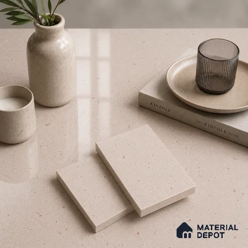 Terrazzo Large Format Slab TL 12665 Pallazio Blossom 8 ft x 2.62 ft White Full Body Glossy Finish - 15 mm | Suitable for Counter Top, Table Top & Window Frame