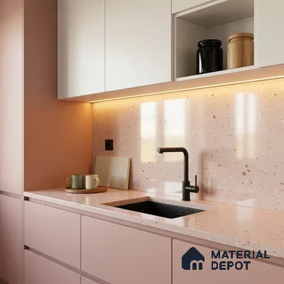 Terrazzo Large Format Slab TL 12665 Pallazio Blossom 8 ft x 2.62 ft White Full Body Glossy Finish - 15 mm | Suitable for Counter Top, Table Top & Window Frame