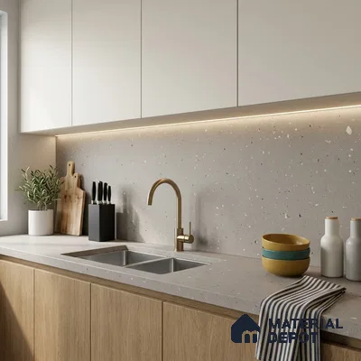 Terrazzo Large Format Slab TL 12666 B Pallazio Bronze 8 ft x 2.62 ft White Full Body Matte Finish - 15 mm | Suitable for Counter Top, Table Top & Window Frame
