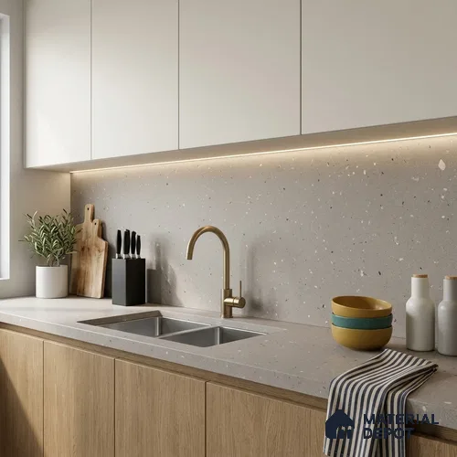 Terrazzo Large Format Slab TL 12666 B Pallazio Bronze 8 ft x 2.62 ft White Full Body Matte Finish - 15 mm | Suitable for Counter Top, Table Top & Window Frame