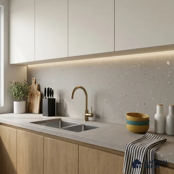 Terrazzo Large Format Slab TL 12666 B Pallazio Bronze 8 ft x 2.62 ft White Full Body Matte Finish - 15 mm | Suitable for Counter Top, Table Top & Window Frame