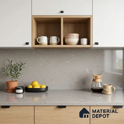 Terrazzo Large Format Slab TL 12666 Pallazio Bronze 8 ft x 2.62 ft White Full Body Glossy Finish - 15 mm | Suitable for Counter Top, Table Top & Window Frame