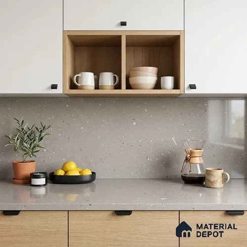 Terrazzo Large Format Slab TL 12666 Pallazio Bronze 8 ft x 2.62 ft White Full Body Glossy Finish - 15 mm | Suitable for Counter Top, Table Top & Window Frame