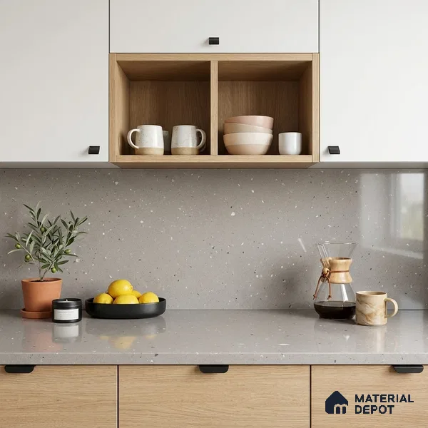 Terrazzo Large Format Slab TL 12666 Pallazio Bronze 8 ft x 2.62 ft White Full Body Glossy Finish - 15 mm | Suitable for Counter Top, Table Top & Window Frame