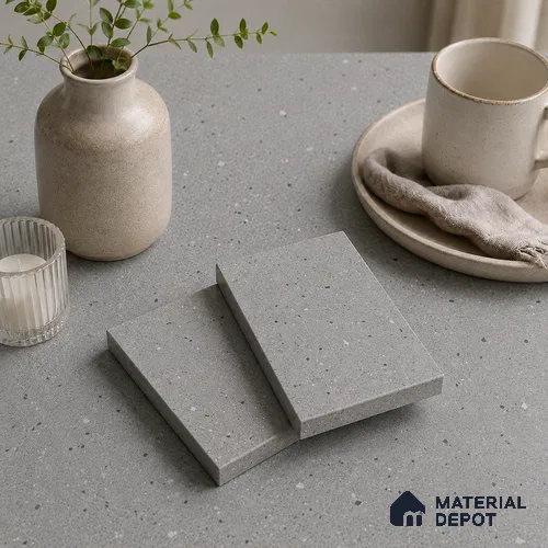 Terrazzo Large Format Slab TL 12667 B Pallazio Steel 8 ft x 2.62 ft White Full Body Matte Finish - 15 mm | Suitable for Counter Top, Table Top & Window Frame