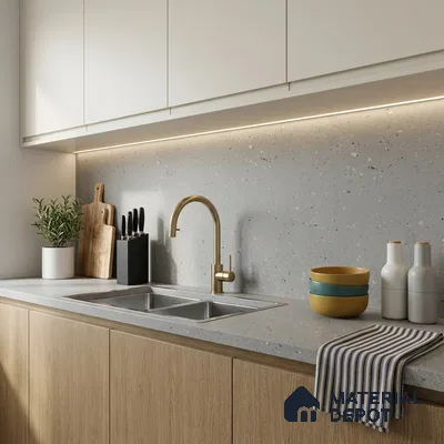 Terrazzo Large Format Slab TL 12667 B Pallazio Steel 8 ft x 2.62 ft White Full Body Matte Finish - 15 mm | Suitable for Counter Top, Table Top & Window Frame