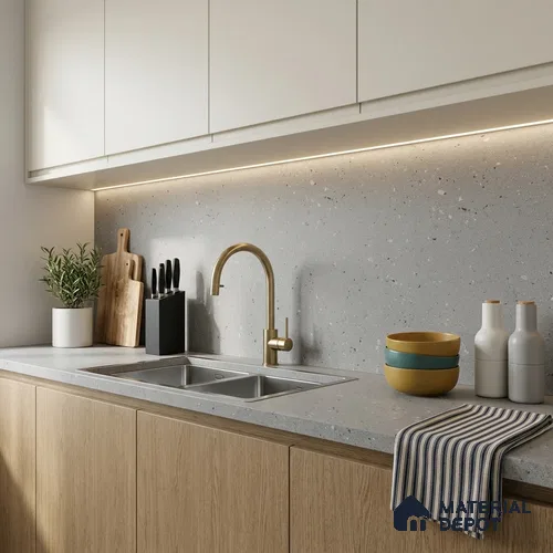 Terrazzo Large Format Slab TL 12667 B Pallazio Steel 8 ft x 2.62 ft White Full Body Matte Finish - 15 mm | Suitable for Counter Top, Table Top & Window Frame