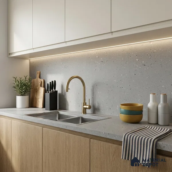 Terrazzo Large Format Slab TL 12667 B Pallazio Steel 8 ft x 2.62 ft White Full Body Matte Finish - 15 mm | Suitable for Counter Top, Table Top & Window Frame