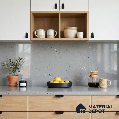Terrazzo Large Format Slab TL 12667 Pallazio Steel 8 ft x 2.62 ft White Full Body Glossy Finish - 15 mm | Suitable for Counter Top, Table Top & Window Frame
