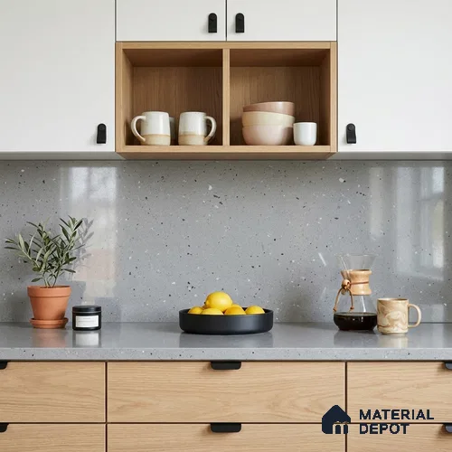 Terrazzo Large Format Slab TL 12667 Pallazio Steel 8 ft x 2.62 ft White Full Body Glossy Finish - 15 mm | Suitable for Counter Top, Table Top & Window Frame