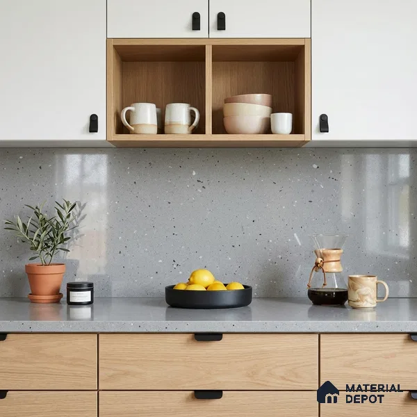 Terrazzo Large Format Slab TL 12667 Pallazio Steel 8 ft x 2.62 ft White Full Body Glossy Finish - 15 mm | Suitable for Counter Top, Table Top & Window Frame