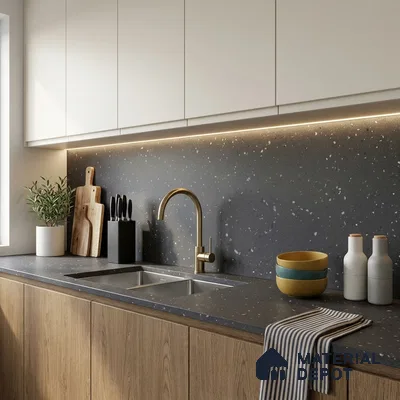 Terrazzo Large Format Slab TL 12668 B Pallazio Graphite 8 ft x 2.62 ft White Full Body Matte Finish - 15 mm | Suitable for Counter Top, Table Top & Window Frame