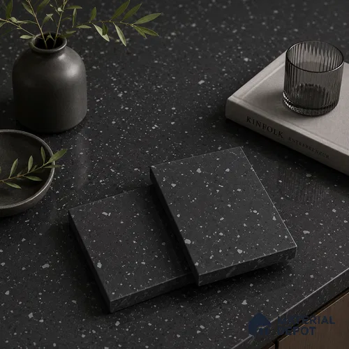 Terrazzo Large Format Slab TL 12668 Pallazio Graphite 8 ft x 2.62 ft White Full Body Glossy Finish - 15 mm | Suitable for Counter Top, Table Top & Window Frame