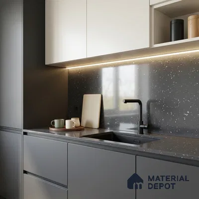Terrazzo Large Format Slab TL 12668 Pallazio Graphite 8 ft x 2.62 ft White Full Body Glossy Finish - 15 mm | Suitable for Counter Top, Table Top & Window Frame