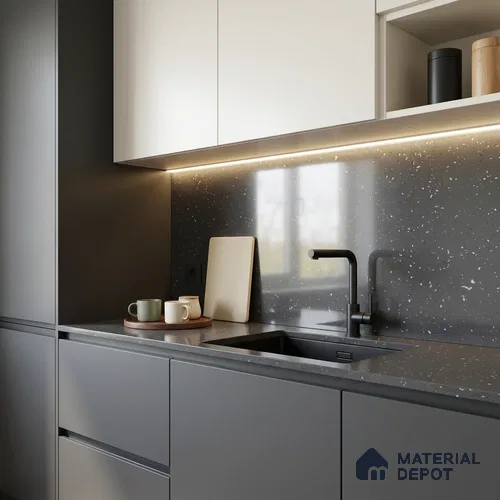 Terrazzo Large Format Slab TL 12668 Pallazio Graphite 8 ft x 2.62 ft White Full Body Glossy Finish - 15 mm | Suitable for Counter Top, Table Top & Window Frame
