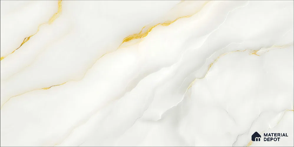 Marble Wall & Floor Tile TL 12693 Macel White 4 ft x 2 ft Glossy Finish Vitrified Tile - 9 mm | 4 Random Designs | Suitable For Living Room, Bedroom, Dining