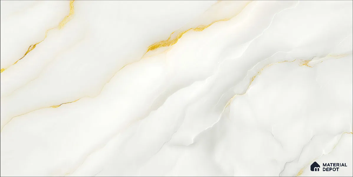 Marble Wall & Floor Tile TL 12693 Macel White 4 ft x 2 ft Glossy Finish Vitrified Tile - 9 mm | 4 Random Designs | Suitable For Living Room, Bedroom, Dining