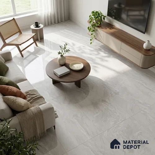Marble Wall & Floor Tile TL 12703 C Silver 4 ft x 2 ft Glossy Finish Vitrified Tile - 9 mm | 6 Random Designs | Suitable For Living Room, Bedroom, Dining