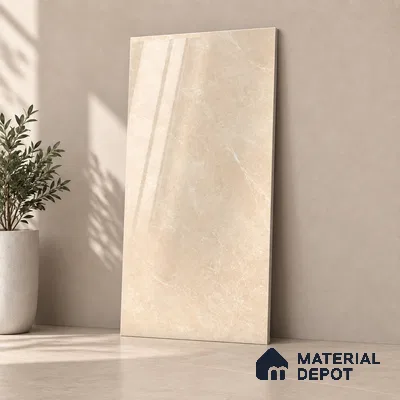Marble Wall & Floor Tile TL 12704 Beige 4 ft x 2 ft Glossy Finish Vitrified Tile - 9 mm | 6 Random Designs | Suitable For Living Room, Bedroom, Dining