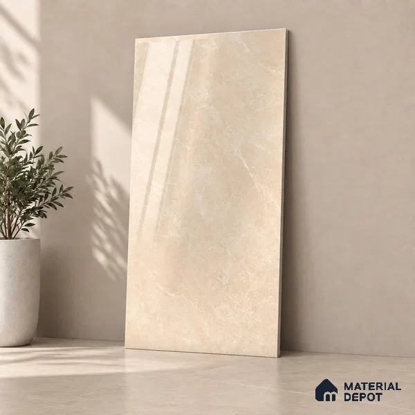 Marble Wall & Floor Tile TL 12704 Beige 4 ft x 2 ft Glossy Finish Vitrified Tile - 9 mm | 6 Random Designs | Suitable For Living Room, Bedroom, Dining