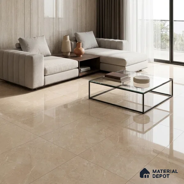 Marble Wall & Floor Tile TL 12704 Beige 4 ft x 2 ft Glossy Finish Vitrified Tile - 9 mm | 6 Random Designs | Suitable For Living Room, Bedroom, Dining