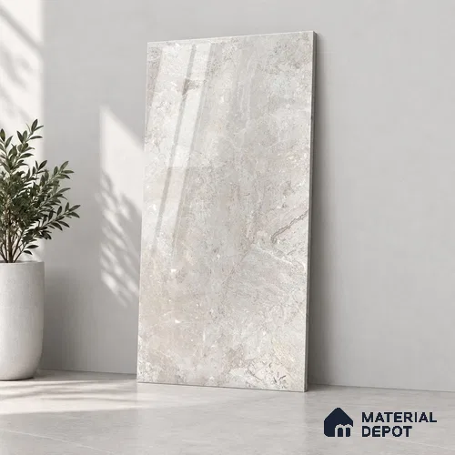 Marble Wall & Floor Tile TL 12705 Light Cream 4 ft x 2 ft Glossy Finish Vitrified Tile - 9 mm | 6 Random Designs | Suitable For Living Room, Bedroom, Dining