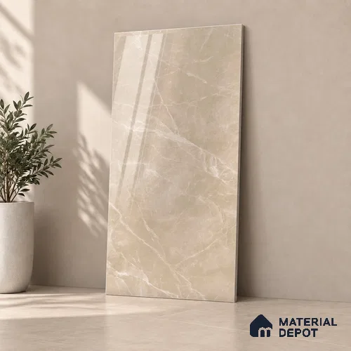 Marble Wall & Floor Tile TL 12706 Beige 4 ft x 2 ft Glossy Finish Vitrified Tile - 9 mm | 5 Random Designs | Suitable For Living Room, Bedroom, Dining