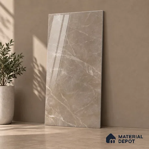 Marble Wall & Floor Tile TL 12706 B Brown 4 ft x 2 ft Glossy Finish Vitrified Tile - 9 mm | 5 Random Designs | Suitable For Living Room, Bedroom, Dining