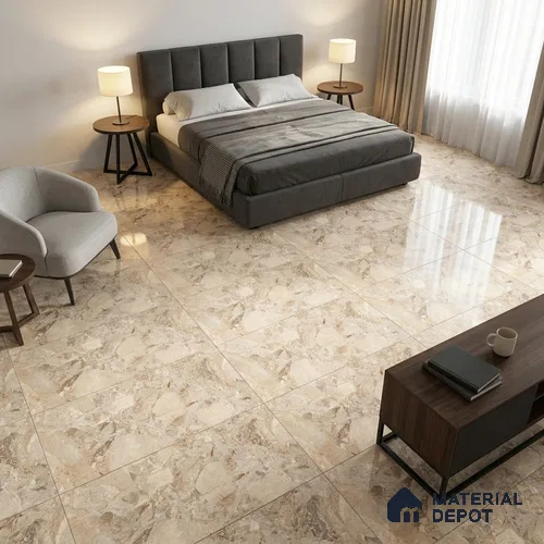 Marble Wall & Floor Tile TL 12707 Beige 4 ft x 2 ft Glossy Finish Vitrified Tile - 9 mm | 3 Random Designs | Suitable For Living Room, Bedroom, Dining