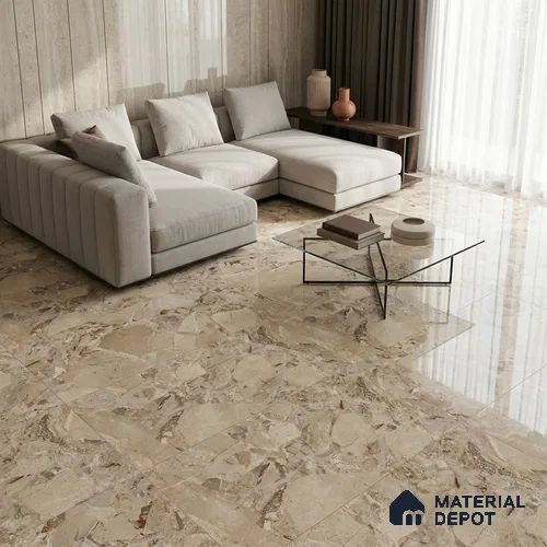 Marble Wall & Floor Tile TL 12707 Beige 4 ft x 2 ft Glossy Finish Vitrified Tile - 9 mm | 3 Random Designs | Suitable For Living Room, Bedroom, Dining