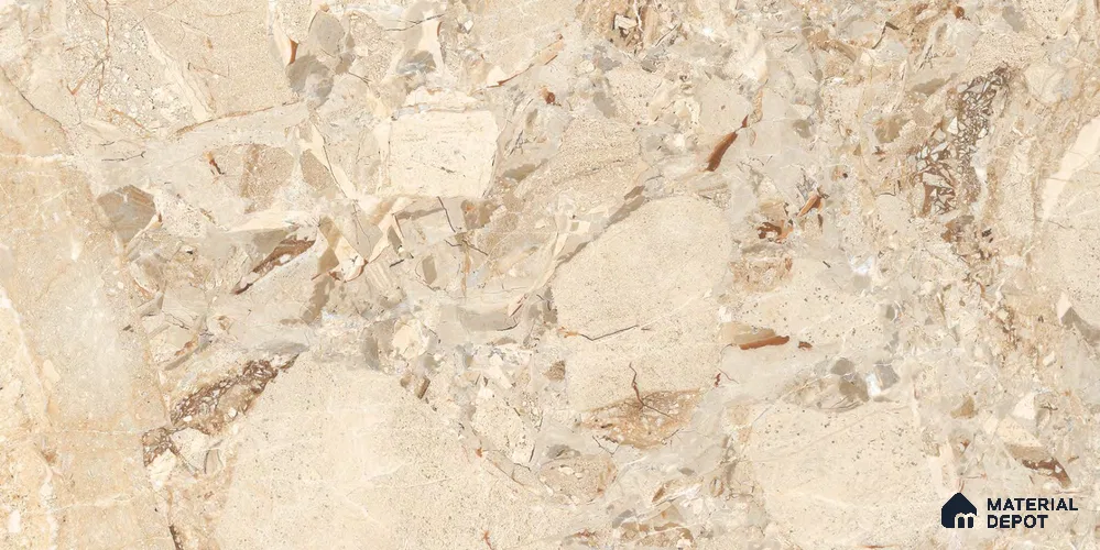 Marble Wall & Floor Tile TL 12707 Beige 4 ft x 2 ft Glossy Finish Vitrified Tile - 9 mm | 3 Random Designs | Suitable For Living Room, Bedroom, Dining