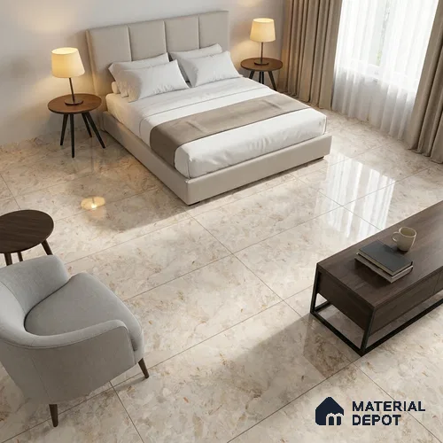 Marble Wall & Floor Tile TL 12707 B Cream 4 ft x 2 ft Glossy Finish Vitrified Tile - 9 mm | 3 Random Designs | Suitable For Living Room, Bedroom, Dining