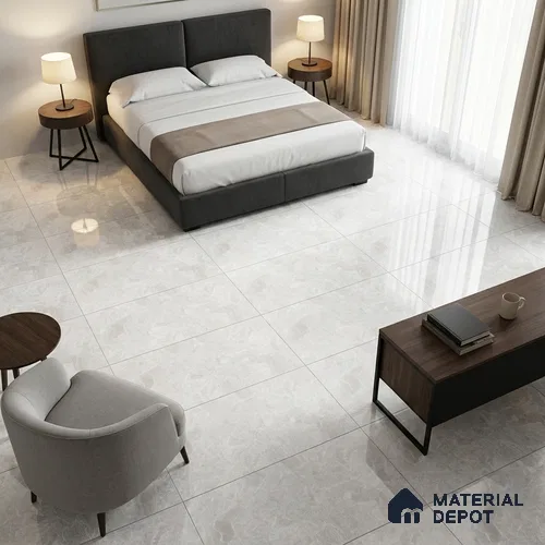 Marble Wall & Floor Tile TL 12708 B Bianco 4 ft x 2 ft Glossy Finish Vitrified Tile - 9 mm | 5 Random Designs | Suitable For Living Room, Bedroom, Dining