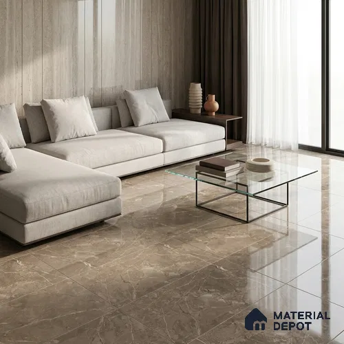 Marble Wall & Floor Tile TL 12710 C Tawn 4 ft x 2 ft Glossy Finish Vitrified Tile - 9 mm | 4 Random Designs | Suitable For Living Room, Bedroom, Dining