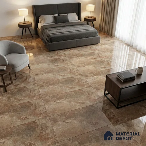 Stone Wall & Floor Tile TL 12711 B Brown 4 ft x 2 ft Glossy Finish Vitrified Tile - 9 mm | 4 Random Designs | Suitable for Living Room, Dining, Feature / Accent Walls