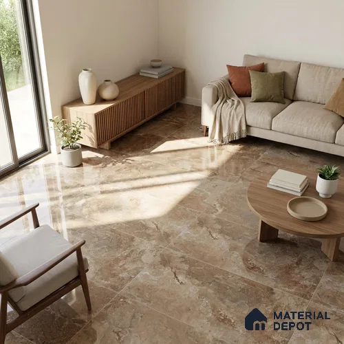 Stone Wall & Floor Tile TL 12711 B Brown 4 ft x 2 ft Glossy Finish Vitrified Tile - 9 mm | 4 Random Designs | Suitable for Living Room, Dining, Feature / Accent Walls