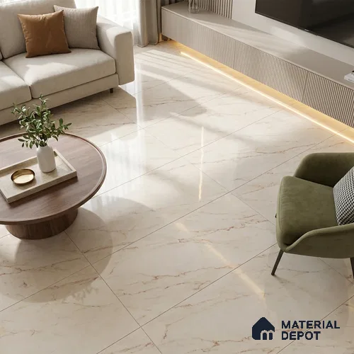 Marble Wall & Floor Tile TL 12713 Cream 4 ft x 2 ft Glossy Finish Vitrified Tile - 9 mm | 3 Random Designs | Suitable For Living Room, Bedroom, Dining
